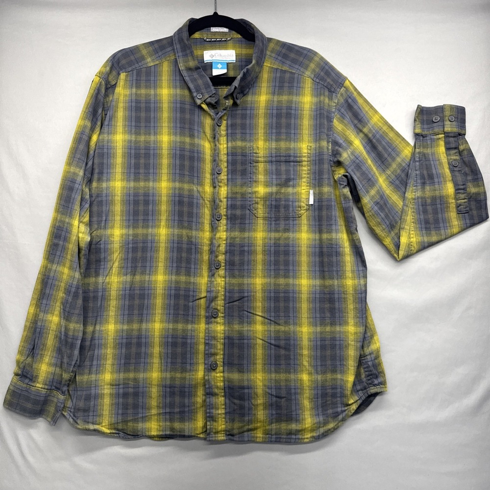 Men's Columbia XL Shirt Cooper Lake Regular Fit Yellow Outdoor Grunge
